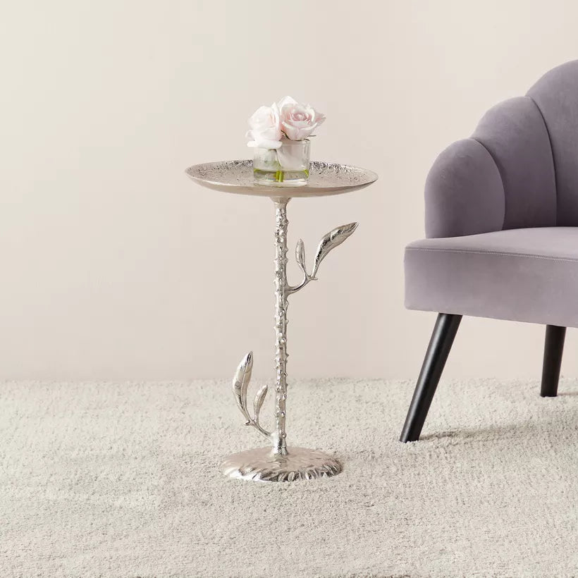 Metal Top Accent Table with Leaf Base – 34x34x55 cm