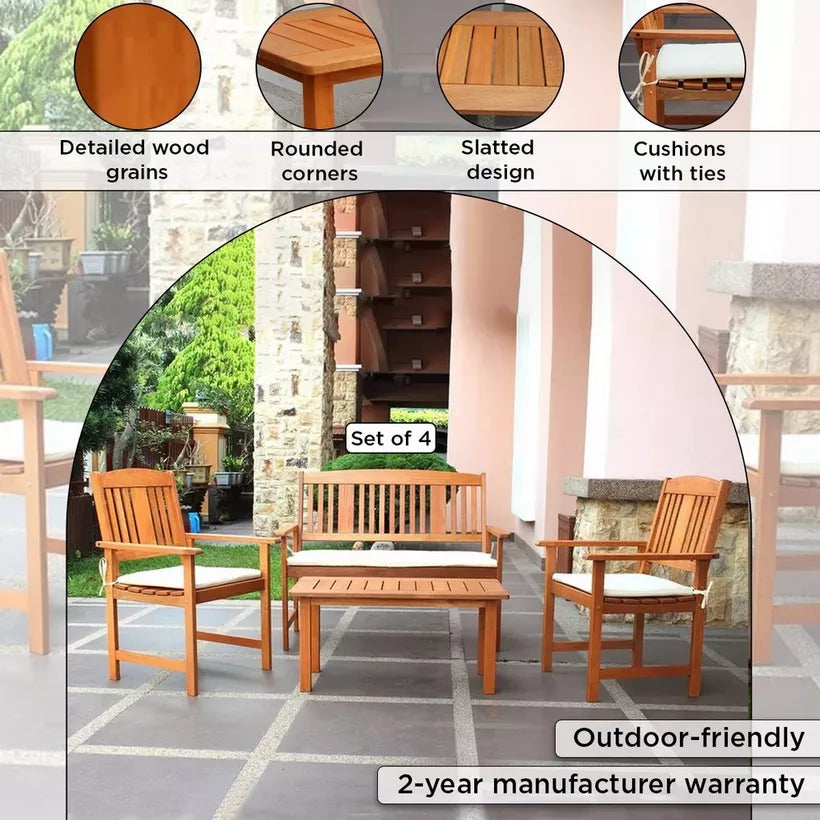 4-Piece Outdoor Sofa Set – Engineered Wood with Cushions
