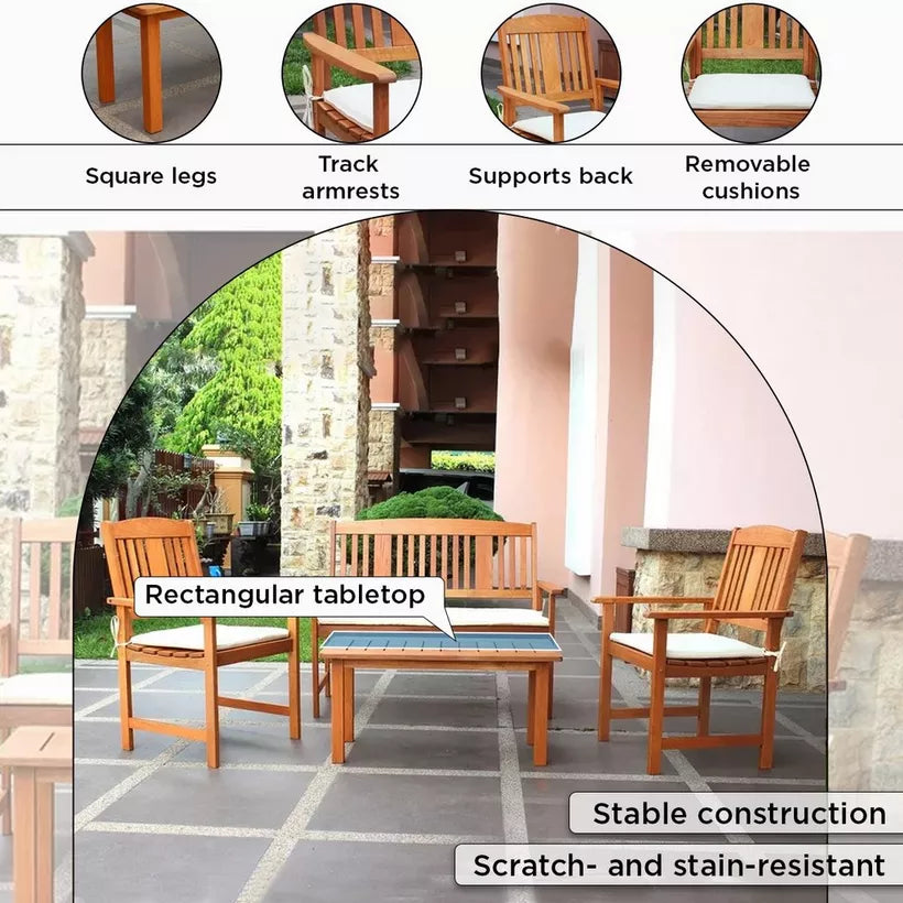4-Piece Outdoor Sofa Set – Engineered Wood with Cushions