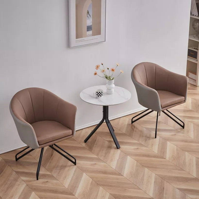 Modern 3-Piece Tea Table and Swivel Chair Set With a Glossy Finish