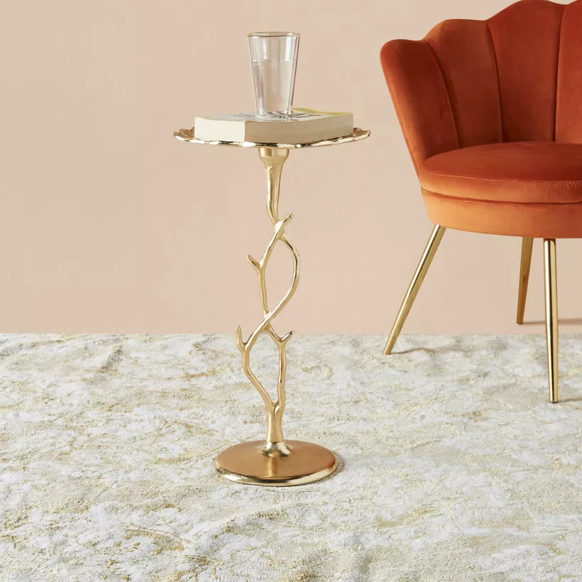 Round Metal Top Accent Table – 30×30×55 cm | Flower Design Metal Side Table for Living Room or Bedroom