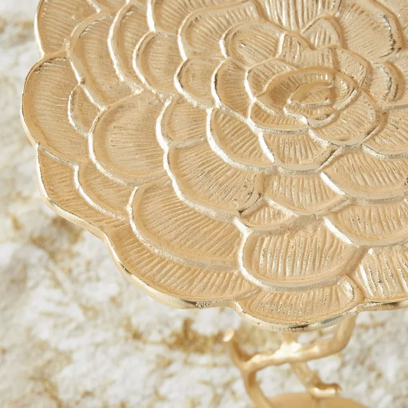Round Metal Top Accent Table – 30×30×55 cm | Flower Design Metal Side Table for Living Room or Bedroom