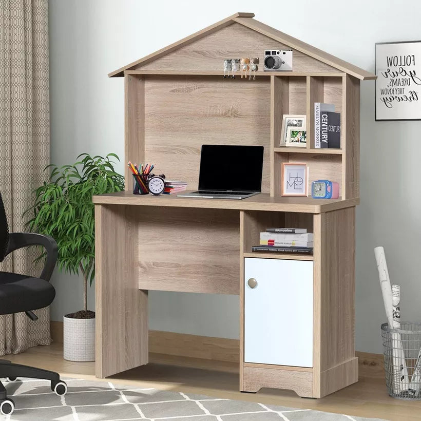 Modern Engineered Wood Study Desk with Hutch