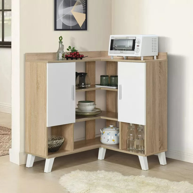 Corner Coffee Bar Cabinet With 2 Doors And 9 Shelves