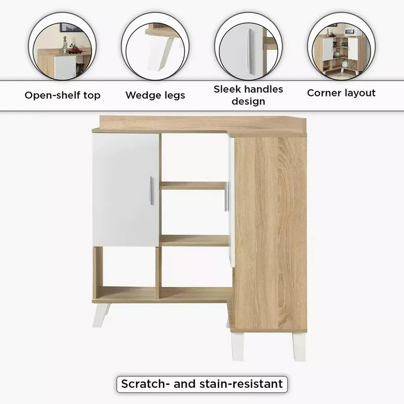 Corner Coffee Bar Cabinet With 2 Doors And 9 Shelves