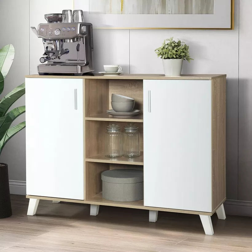 Modern Coffee Bar Cabinet, 2 Doors, Multiple Shelves, And Adjustable Shelving To Store