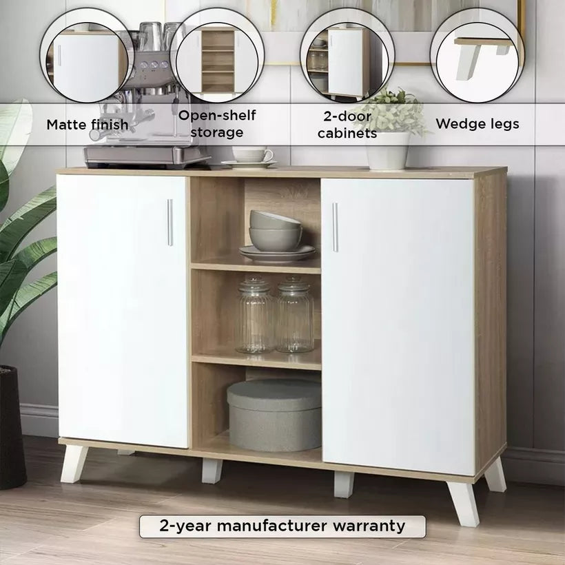 Modern Coffee Bar Cabinet, 2 Doors, Multiple Shelves, And Adjustable Shelving To Store