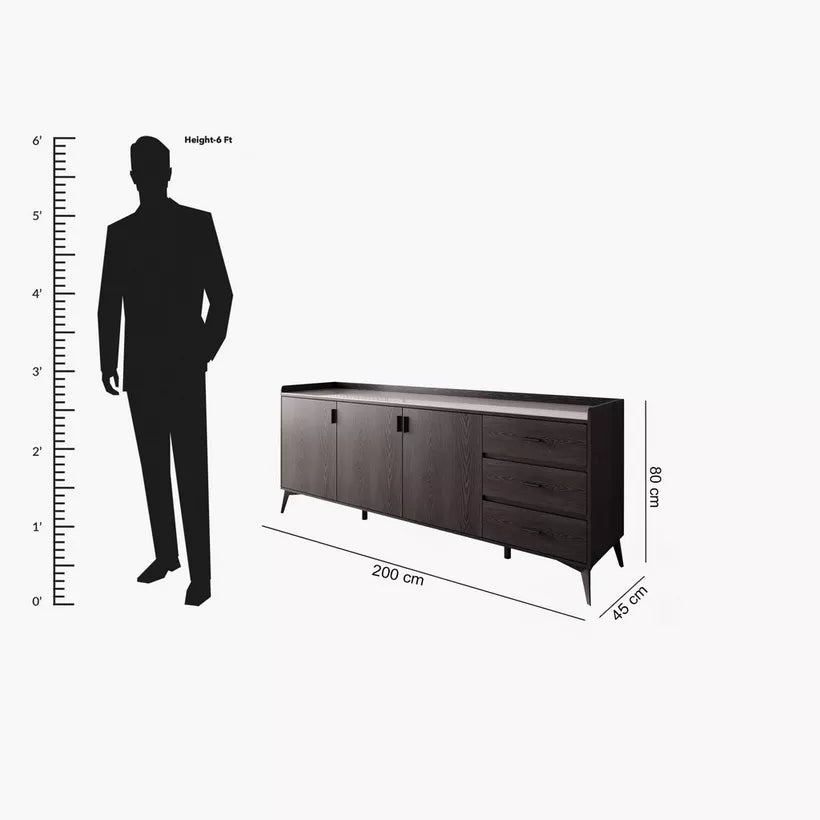 2 Meter 3-Door Sintered Stone Top Large Sideboard with 3 Drawers