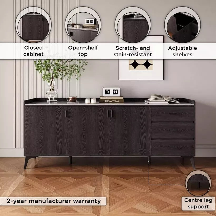2 Meter 3-Door Sintered Stone Top Large Sideboard with 3 Drawers