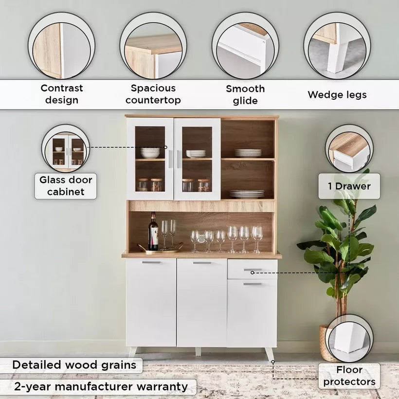 3-Door Kitchen Cabinet with Drawer and Hutch