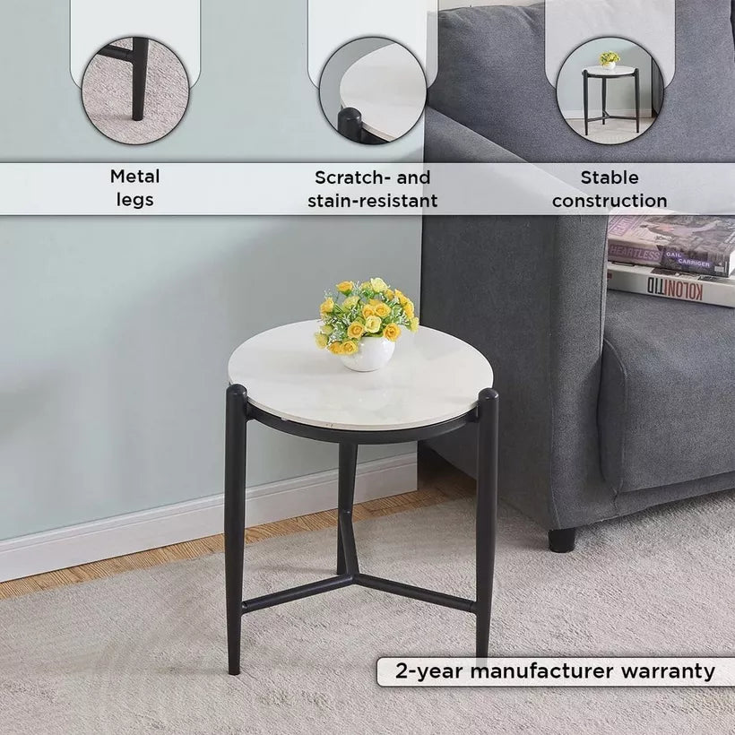 Modern 2-Seater Dining Table Set – White & Tan Brown Finish