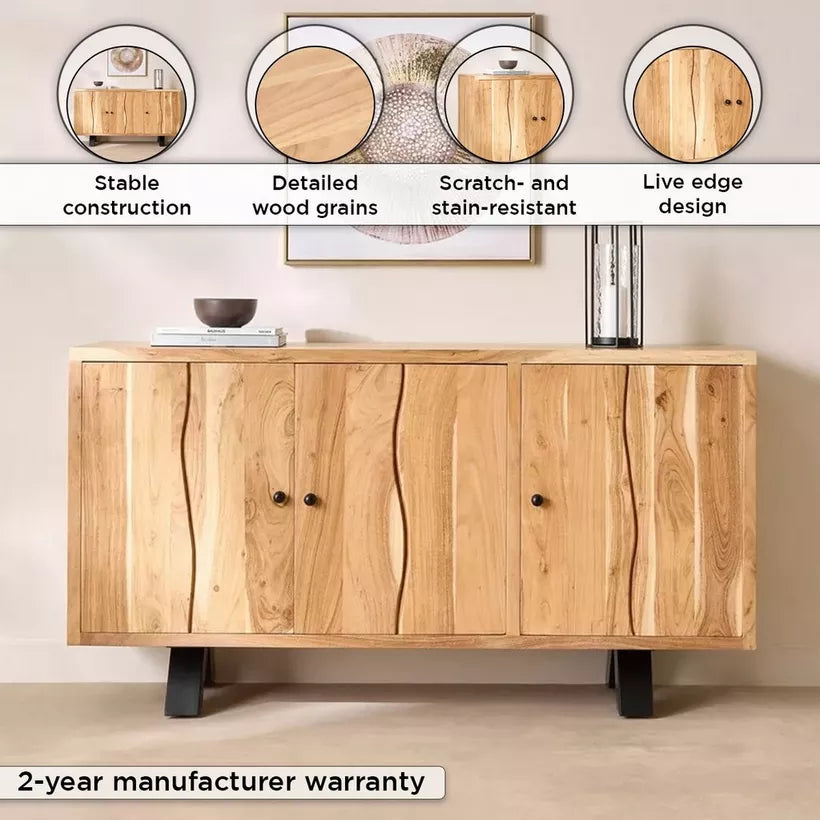 3-Door Live Edge Solid Wood Sideboard