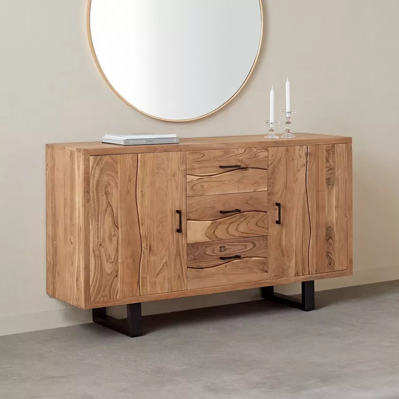 2-Door Live Edge Solid Wood Sideboard with 3 Drawers