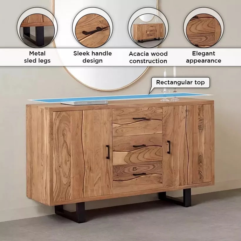 2-Door Live Edge Solid Wood Sideboard with 3 Drawers