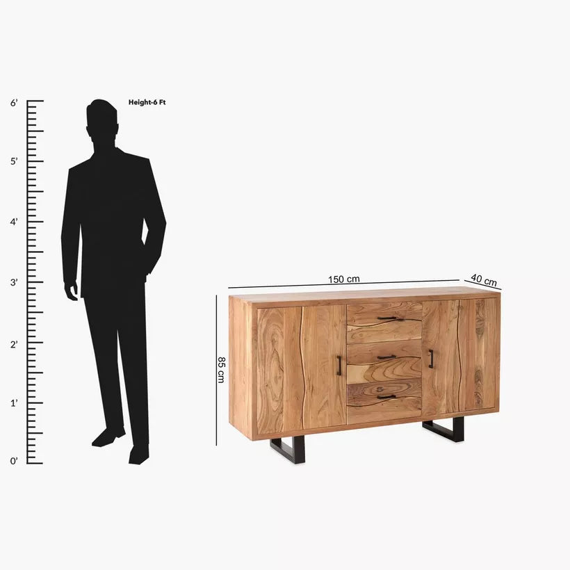 2-Door Live Edge Solid Wood Sideboard with 3 Drawers