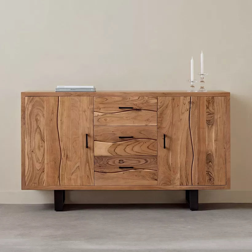 2-Door Live Edge Solid Wood Sideboard with 3 Drawers