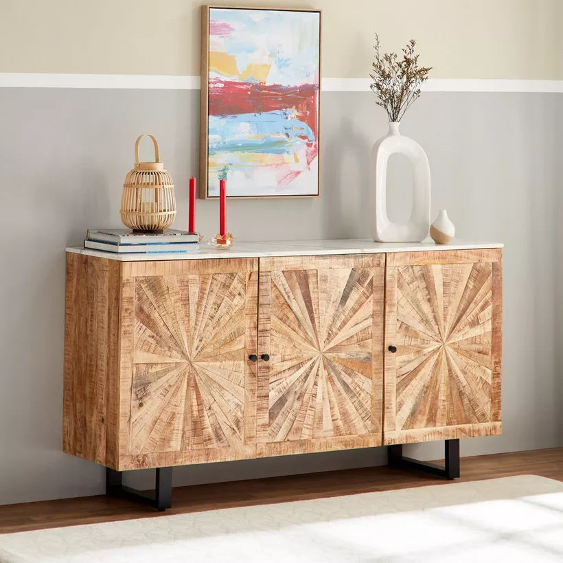 6 Meter 3-Door Solid Wood Sideboard with Genuine Marble Top