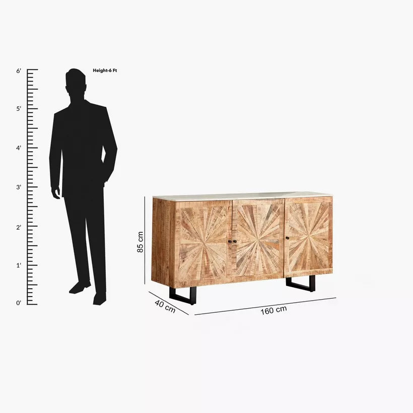 6 Meter 3-Door Solid Wood Sideboard with Genuine Marble Top