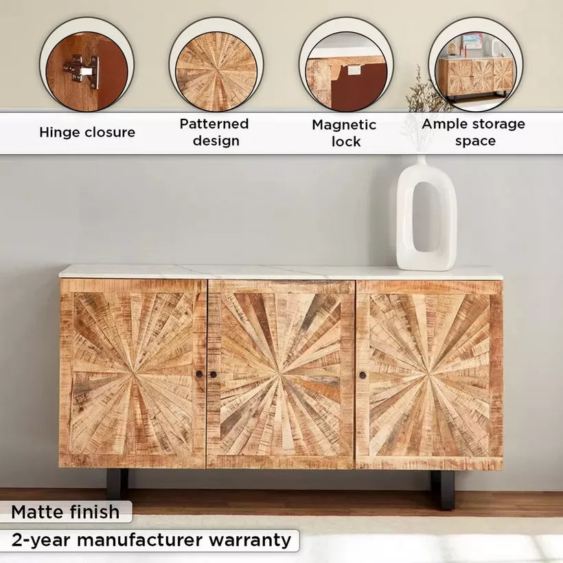 6 Meter 3-Door Solid Wood Sideboard with Genuine Marble Top