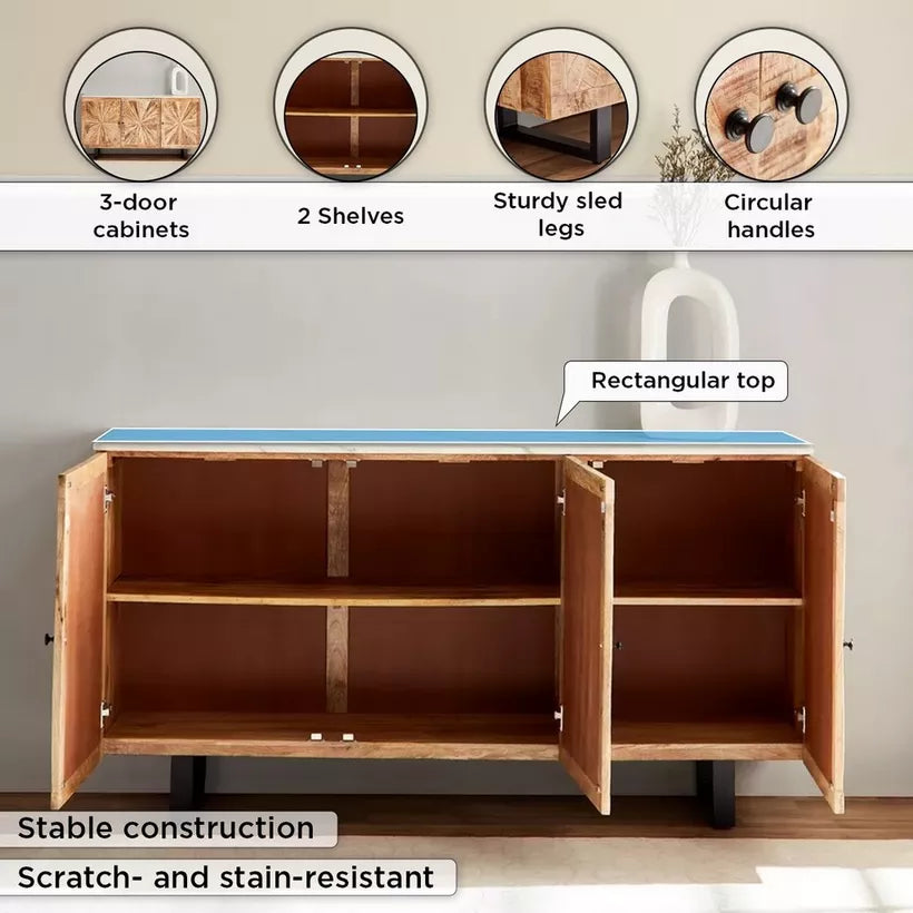 6 Meter 3-Door Solid Wood Sideboard with Genuine Marble Top