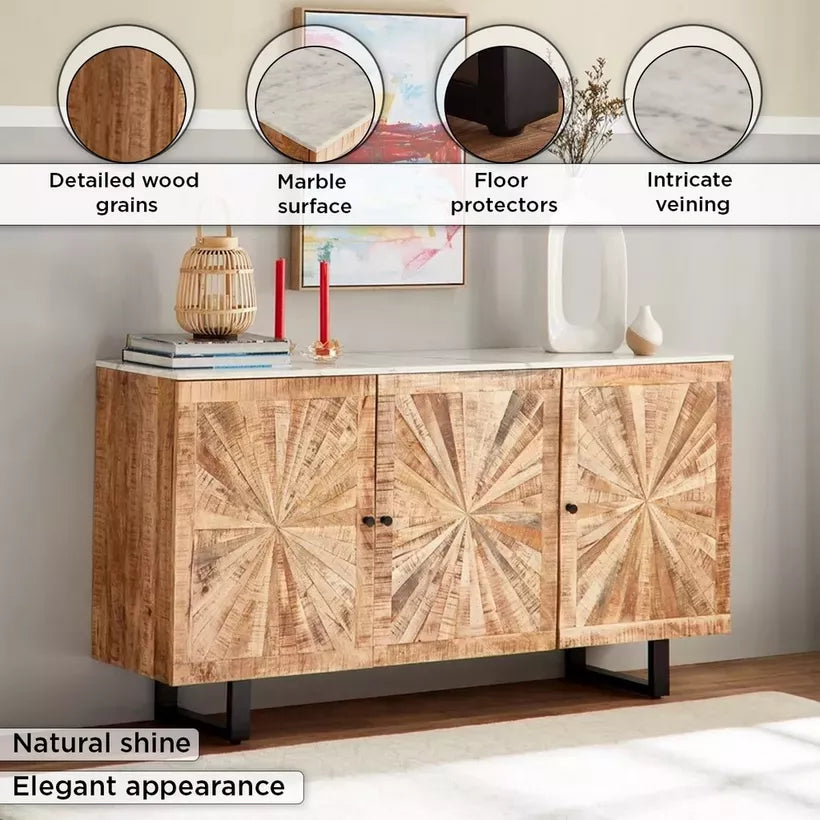 6 Meter 3-Door Solid Wood Sideboard with Genuine Marble Top