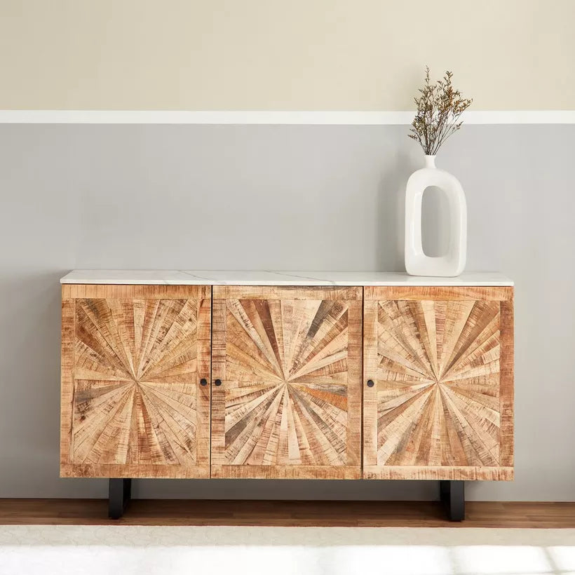 6 Meter 3-Door Solid Wood Sideboard with Genuine Marble Top