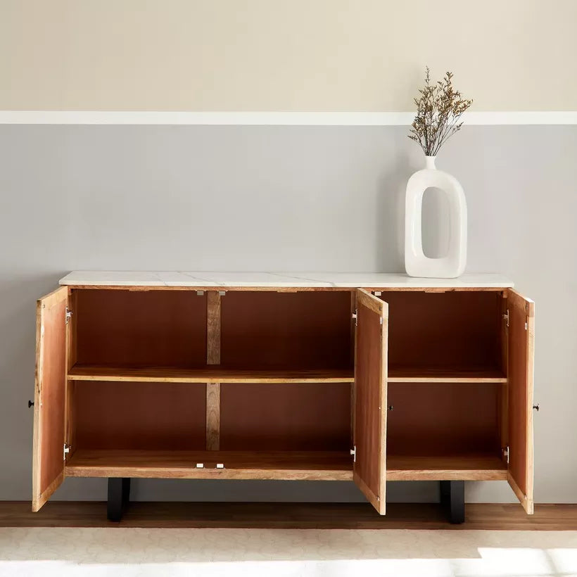 6 Meter 3-Door Solid Wood Sideboard with Genuine Marble Top