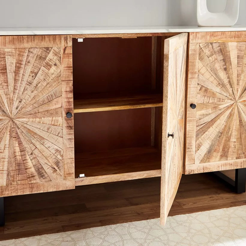 6 Meter 3-Door Solid Wood Sideboard with Genuine Marble Top