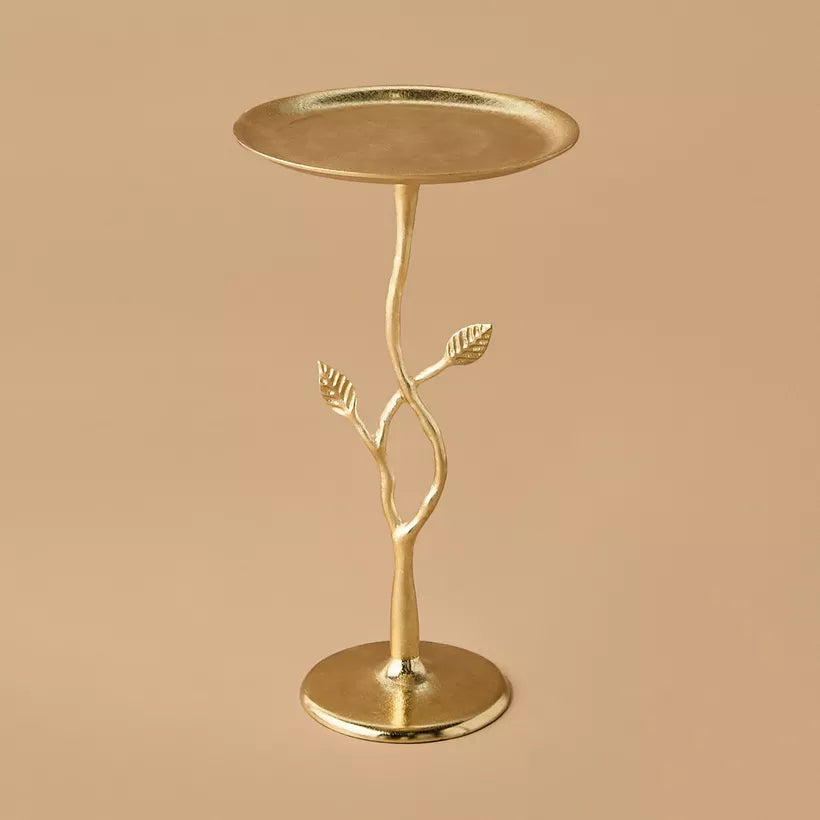 Leaf Mango Wood Pedestal Table – 33x57 cm | Classic Round Metal Top Accent Table