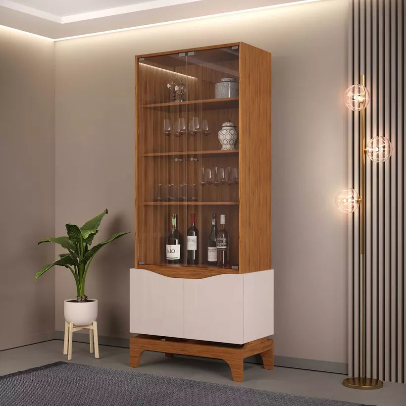 4-Door Glass Curio Cabinet With Shelf Storage Inside
