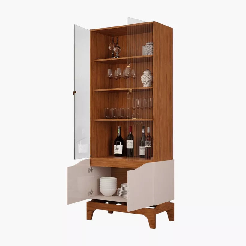 4-Door Glass Curio Cabinet With Shelf Storage Inside