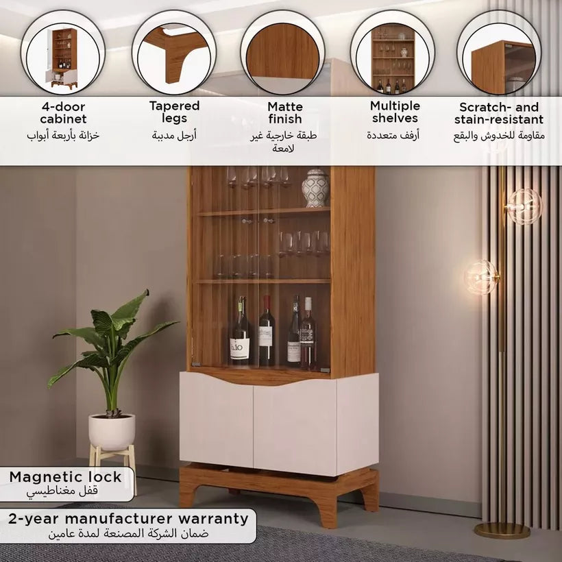 4-Door Glass Curio Cabinet With Shelf Storage Inside