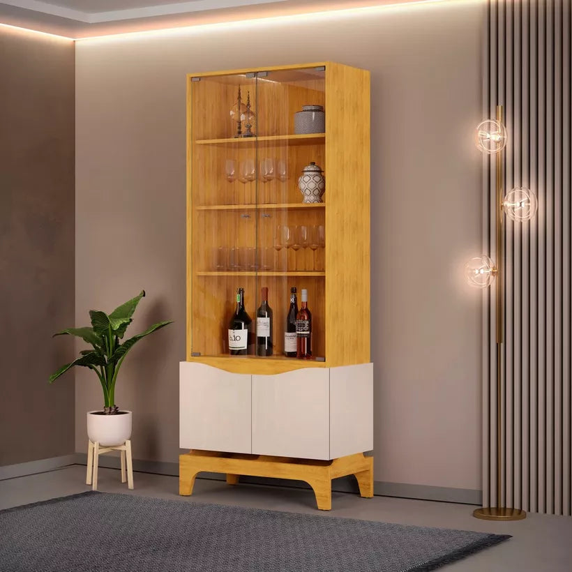 4-Door Glass Curio Cabinet With Shelf Storage Inside