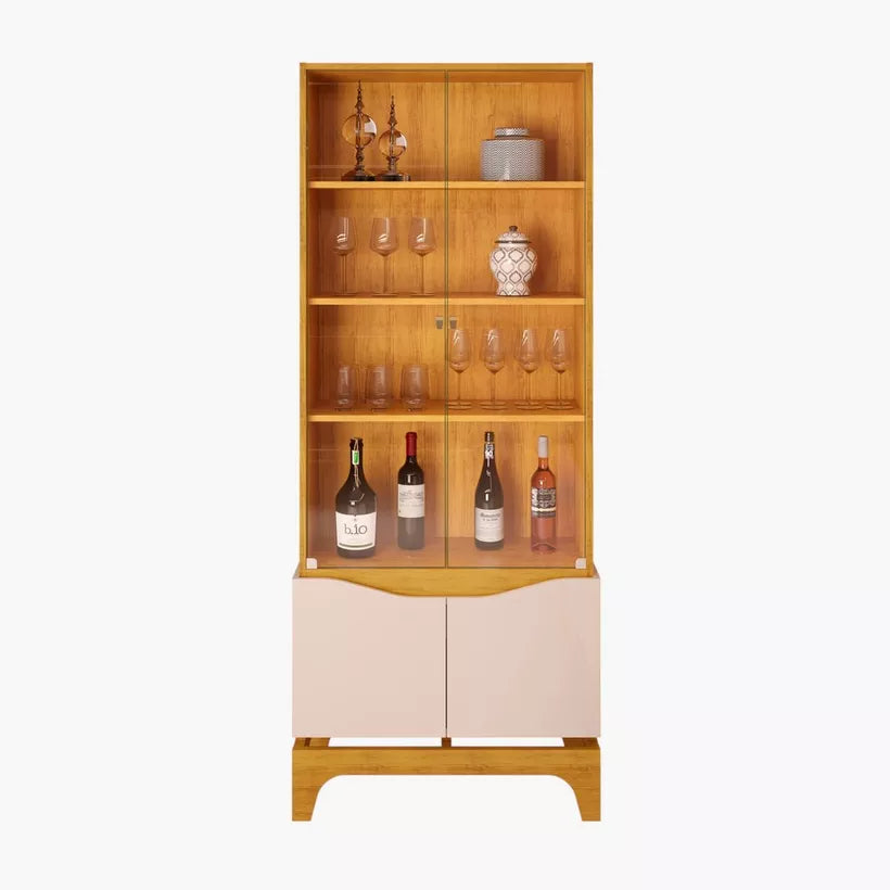 4-Door Glass Curio Cabinet With Shelf Storage Inside