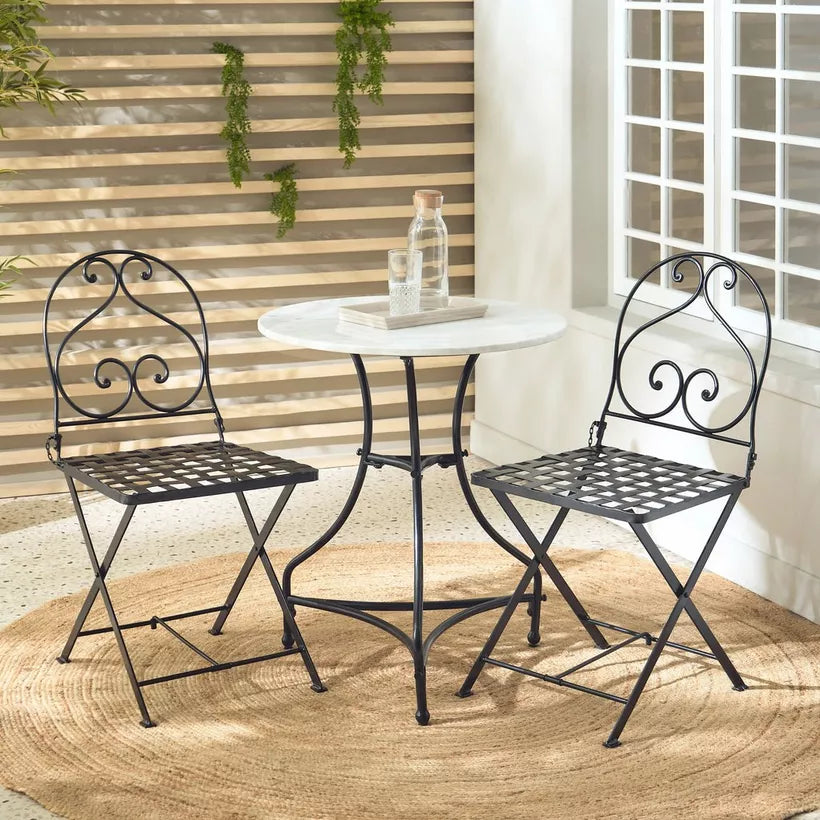 3-Piece Balcony Set, Marble Top & Stainless Steel Frame