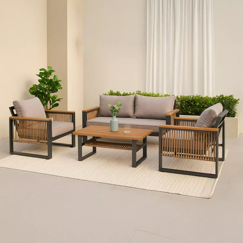 4-Piece Outdoor Aluminum Sofa Set with Coffee Table and Cushion