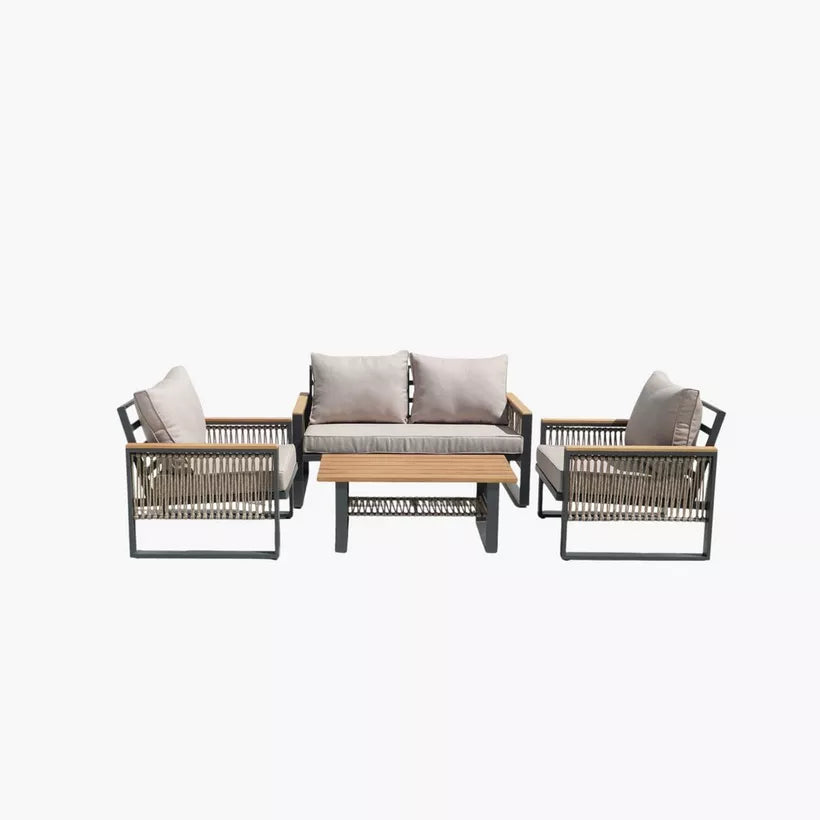 4-Piece Outdoor Aluminum Sofa Set with Coffee Table and Cushion