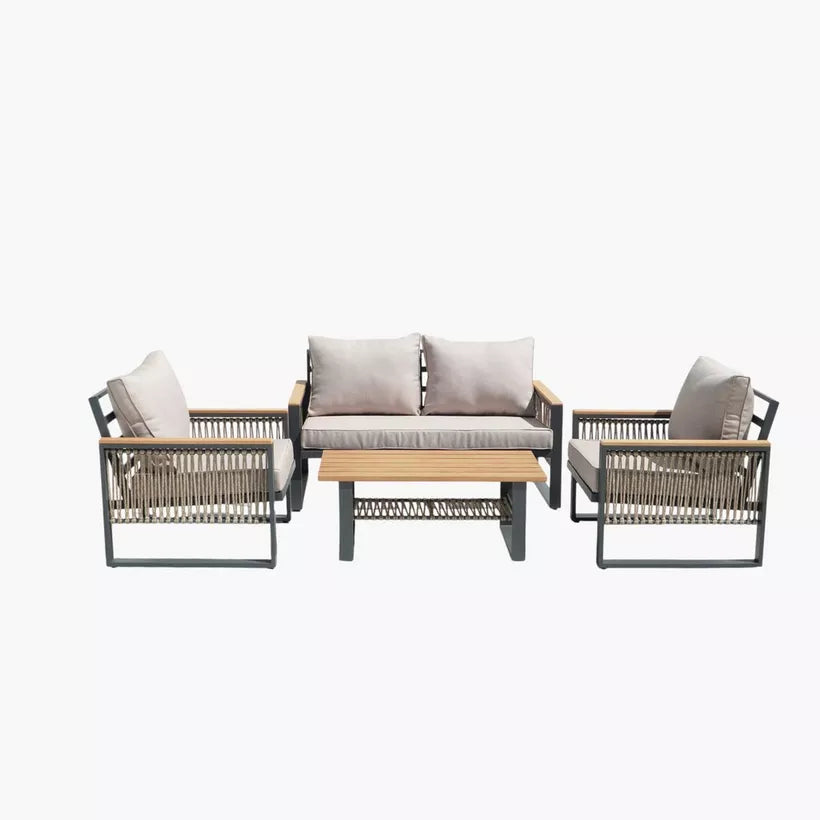 4-Piece Outdoor Aluminum Sofa Set with Coffee Table and Cushion