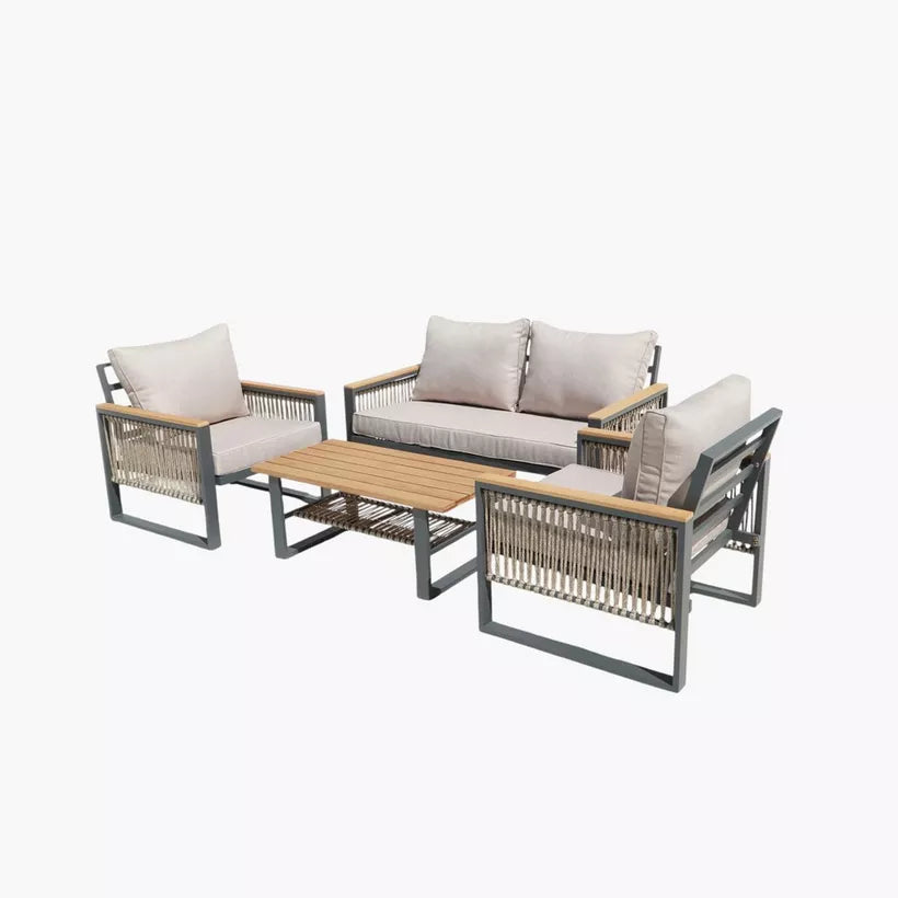 4-Piece Outdoor Aluminum Sofa Set with Coffee Table and Cushion