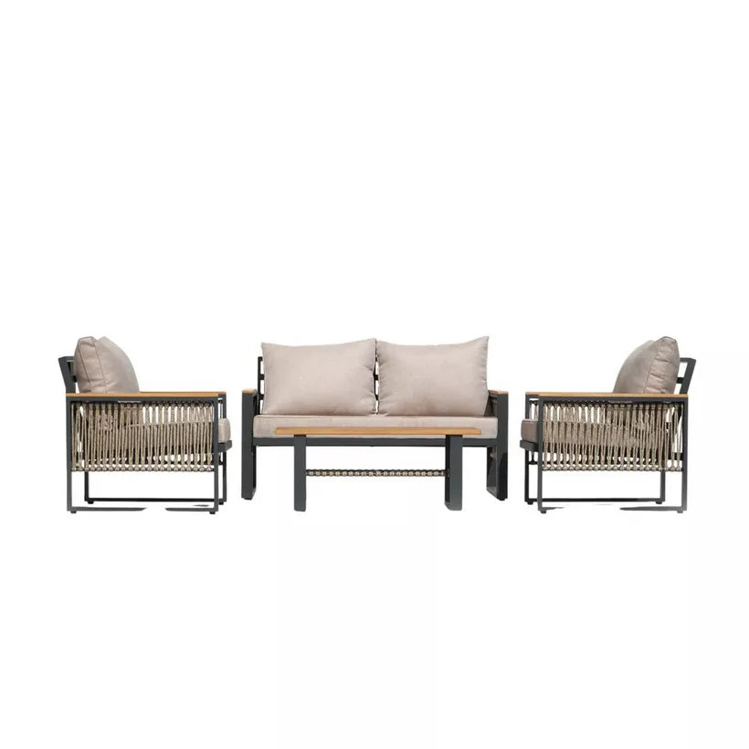4-Piece Outdoor Aluminum Sofa Set with Coffee Table and Cushion