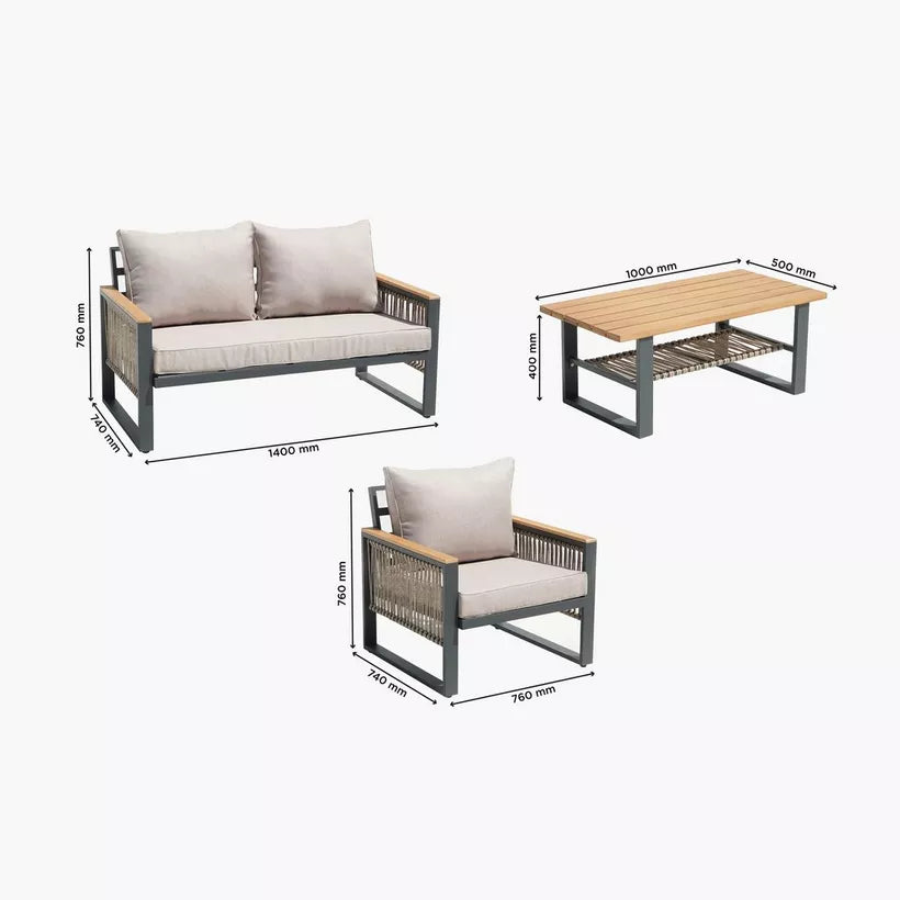 4-Piece Outdoor Aluminum Sofa Set with Coffee Table and Cushion