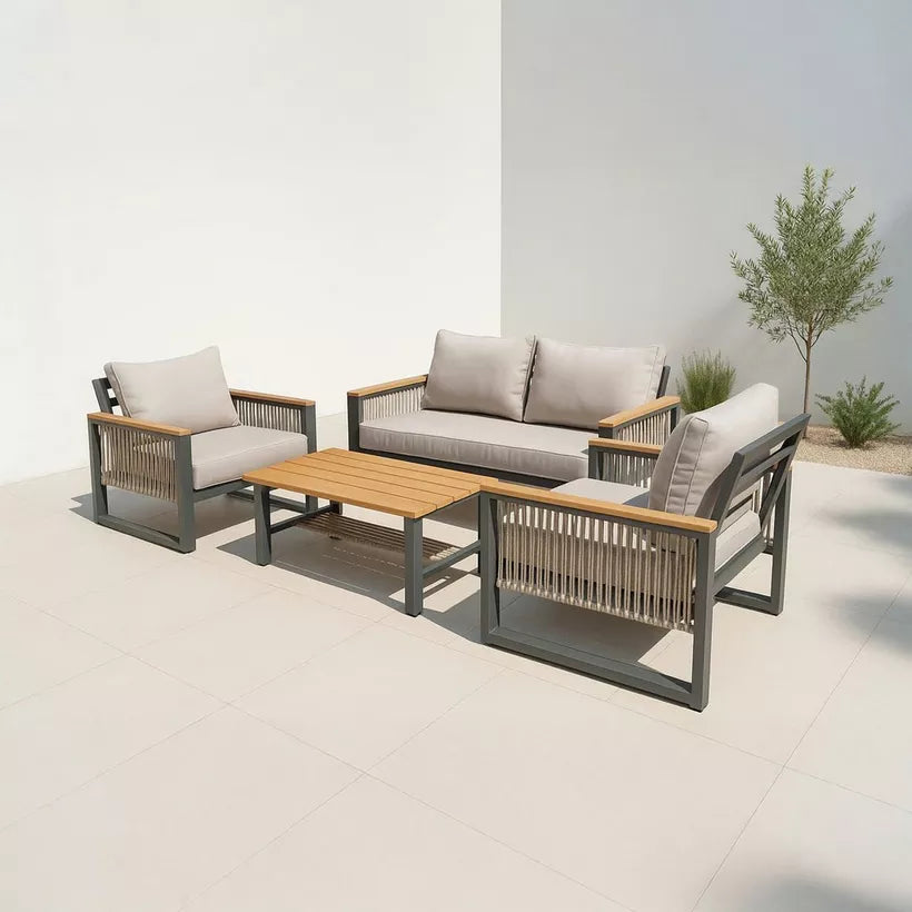 4-Piece Outdoor Aluminum Sofa Set with Coffee Table and Cushion