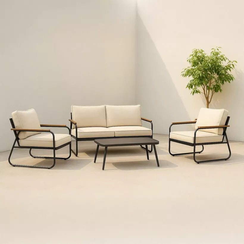 4-Piece Outdoor Sofa Set – Steel Frame & Rope Detailing