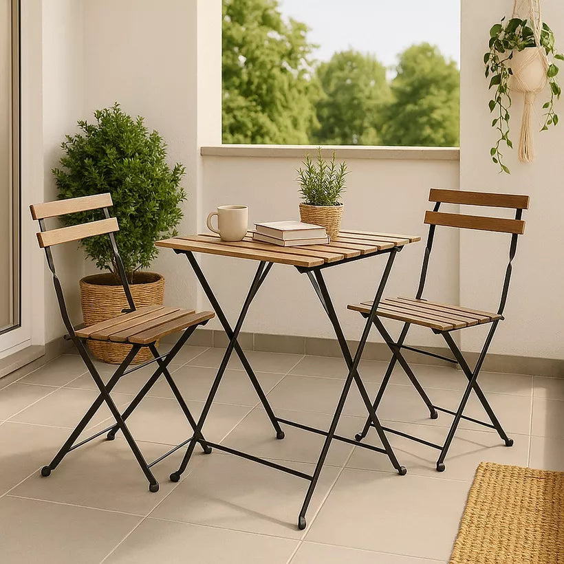 3-Piece Folding Balcony Set – Acacia Wood & Steel