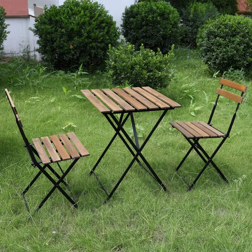 3-Piece Folding Balcony Set – Acacia Wood & Steel