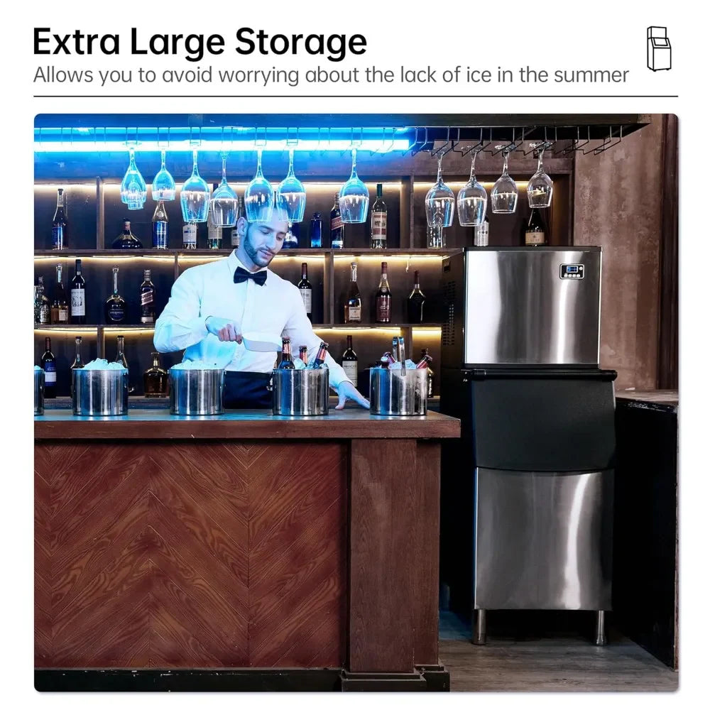 Commercial Ice Maker Machine,1102lbs（500kg）/24 h,440lbs （200kg）Storage Bin,Automatic Cleaning,Blue Ray,Perfect for Bar/Cafe/Restaurant
