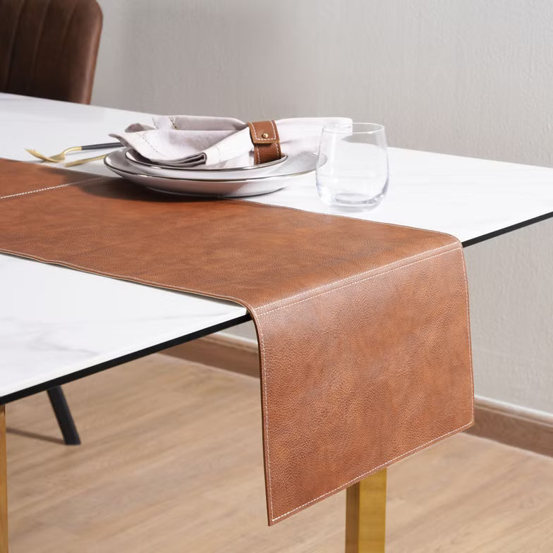 Faux Leather Table Runner 35.5x91.5 cm – Brown