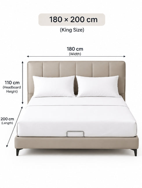 AP-34 Modern Upholstered Bed with Genuine Leather Headboard & PU Leather Frame – 150 × 200 cm / 180 × 200 cm