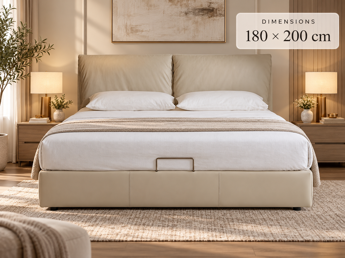 Luxury King Size Upholstered Bed 180×200cm – Genuine Leather Headboard, PU Leather & Wooden Frame | AP-36