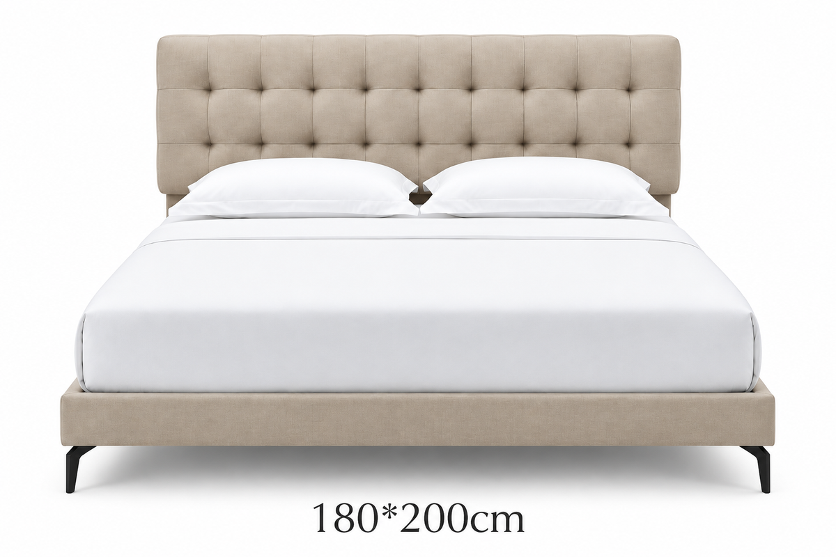 Modern Luxury Upholstered Bed with Genuine Leather Tufted Headboard, PU Leather Frame & Wooden Structure | 150×200cm / 180×200cm – AP-37 / AP-38